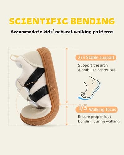 noorkiz Toddler Wide Toe Box Barefoot Shoes for Boys & Girls Zero Drop Sneakers Tennis Running Casual Shoes Baby First Walking Non-Slip Shoe Comfort Lightweight Outdoor Beige White Toddler Size 8 - Thumbnail 4