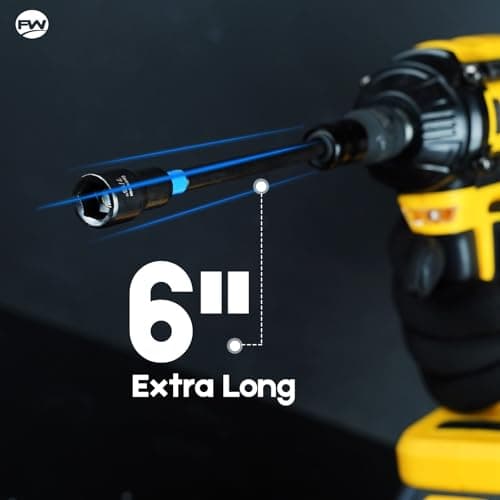 Facoow 6“ Impact Nut Drivers Set Magnetic, 18pcs Color Coded SAE & Metric Impact Nut Drivers, Extra Long Nut Drivers for Impact Drills, Impact Sockets Adapters (1/2" & 3/8") Impact Wrenches - Thumbnail 2