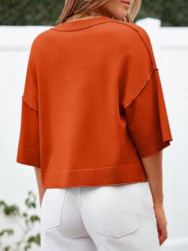 Cicy Bell Womens Half Sleeve Cardigan Sweaters Cropped Button Down Tops Oversized Lightweight Ribbed Knit Summer Outfits Orange - Thumbnail 4