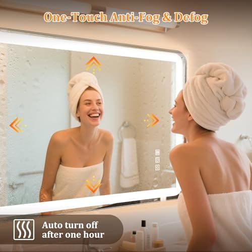 24"x32" LED Bathroom Mirror with Lights, Front and Backlit, Stepless Dimmable, Lighted Mirror for Bathroom Wall, 3 Colors Dimmable Vanity Mirror with Lights, Anti-Fog, Shatter-Proof Glass(Round) - Thumbnail 2