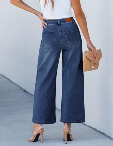 luvamia Wide Leg Jeans Woman Trendy Cropped Jeans for Women Baggy Jeans Classic Blue Wide Leg Jeans Women High Waisted Wide Leg Pants Women Jeans Women Baggy Jeans Size X-Large Fits Size 16 Size 18 - Thumbnail 2