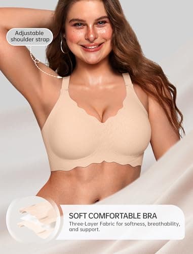 OEAK Women Jelly Bras No Underwire Scalloped Push Up Buttery Soft Tshirt Bra Seamless Full Coverage Convertible Everyday Bra Jacquard Skin,4XL - Thumbnail 4