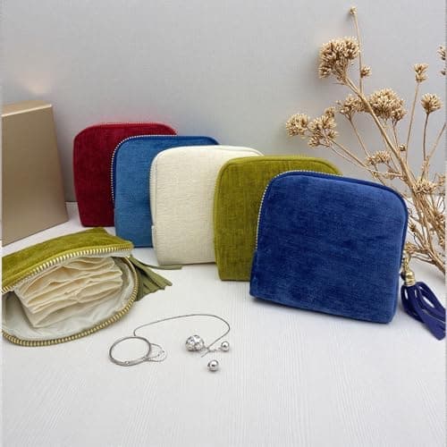Small Travel Jewelry Case, Soft Velvet Organizer Pouch for Bangle, Bracelets, Large Earrings, Beaded necklace, Anti-Scratch & Portable Jewelry Bag Holder for Travel & Everyday Use (Olive Green) - Thumbnail 5