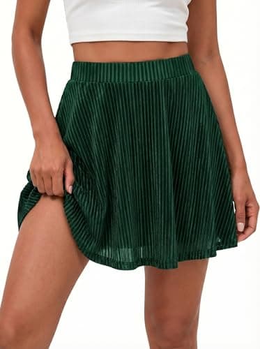 GAMISS Women's Tea Party Short Skirt, Velvet Cute Skirts with Shorts Summer Skort Casual Stretchy Skirt 2026 Green L - Image 1