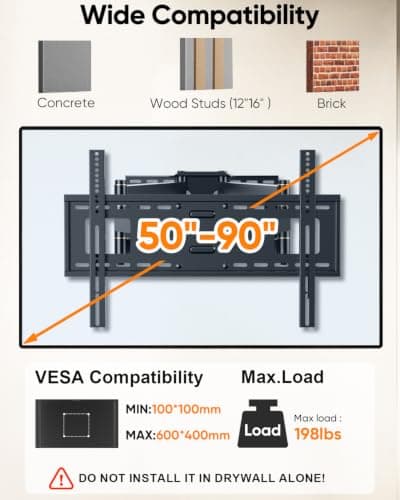 FORGING MOUNT Full Motion TV Wall Mount for 50-90 inch TVs, Heavy Duty Articulating Arm Holds 198 lbs with 43 Inch Long Extension, Fits Flat/Curved Screens, Max VESA 600x400mm - Thumbnail 2