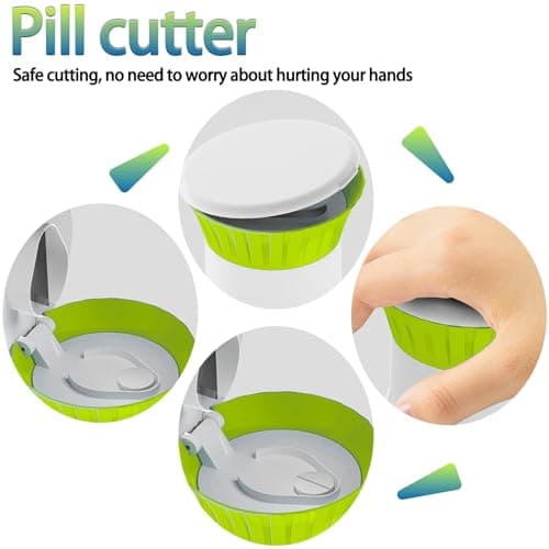 Pill Crusher Cutter Splitter for Large and Tiny Pills 3-in-1, Pill Grinder with Small Medicine Pill Organizer,Pill Crusher Fine Powder,Portable Travel Sized(Green) - Thumbnail 3