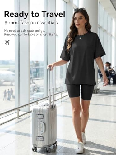 Aotasely Women 2 Piece Lounge Set Summer Oversized T-Shirt Biker Shorts Matching Airport Travel Casual Outfits Clothes - Thumbnail 5