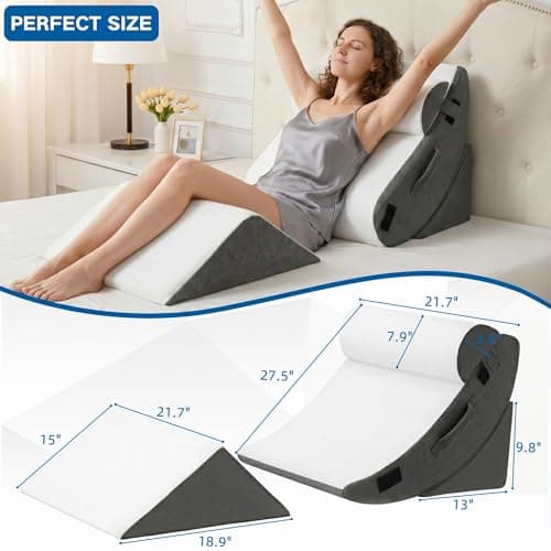 HABUTWAY 4Pcs Orthopedic Wedge Pillow, Adjustable Triangle Support Pillow for Back Pain Relief & Post Surgery Use, Soft Bed Wedge Pillow with Removable Washable Cover, Memory Foam (Dark Grey) - Thumbnail 4