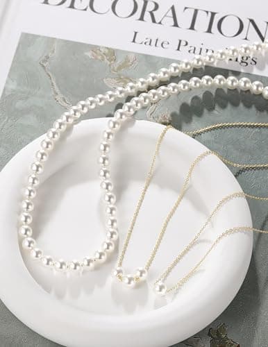 Mameloly Pearl Necklaces for Women Dainty 925 Sterling Silver 18K Gold Plated 6MM Simulated White Pearl Choker Necklace Strand for Her Engagement Wedding Birdal - Thumbnail 4