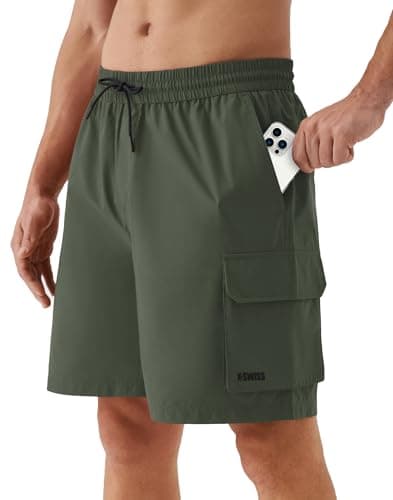 K-Swiss Men's Casual Cargo Shorts - Lightweight Stretch Summer Shorts for Men with 4 Pockets 9", Green/Black, L - Image 1
