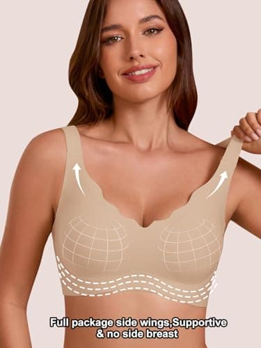 COCOMARTS Jelly Bras for Women No Underwire Seamless Push Up Scalloped Tshirt Bralettes Comfortable Wireless Everyday Bra Nude Medium - Thumbnail 4