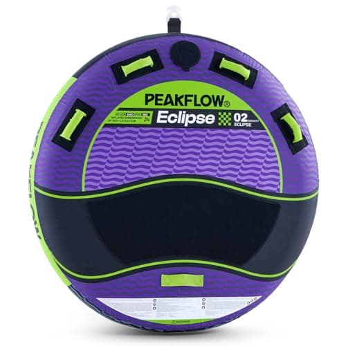 PEAKFLOW Towable Tube,Boat Tube,1-2 Rider Models,Tubes for Boating,PVC Liner and Full Nylon Cover,EVA Foam Pads and 4 Handles,Swift Connect Rapid Boston Valve, 54x54 Inches Inflated,Eclipse Series - Image 1