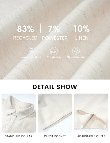 Eisctnd Men's Polo Shirts Short Sleeve Linen Blend Golf Collared T-Shirt for Summer Wedding Beach Vacation Business Casual(Beige-L) - Thumbnail 6