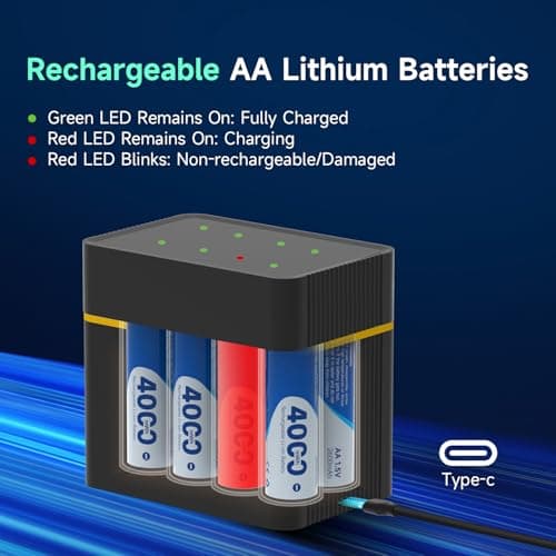CARRY ANY Rechargeable Batteries Lithium 8 Pack with Charger - 1.5V 4000mWh High Capacity Rechargeable AA Battery, Li-ion Doubel A Batteries for Blink Outdoor Camera - Thumbnail 4
