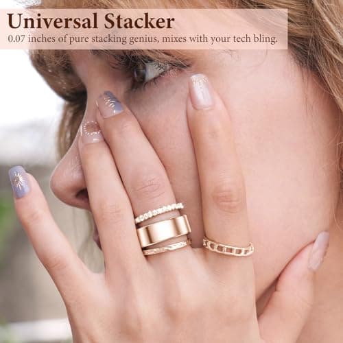 YWXTW 3 Pack 14K Gold-Plated Non Tarnish Stacking Rings for Oura Gen 4/Ultrahuman/Samsung/Diamond, Timeless Elegance White Zirconia Engagement/Promise Oura Stack Band Gift for Women Rose Gold 7 - Thumbnail 4