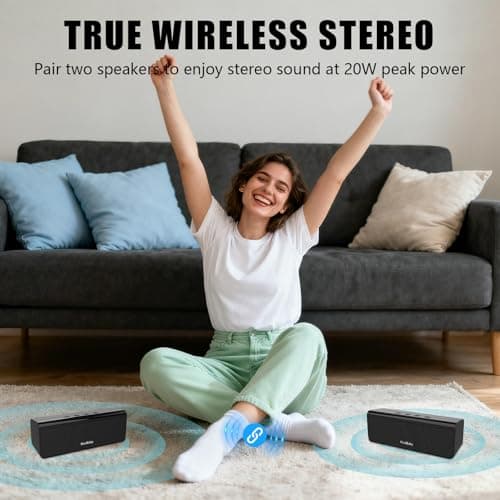 Musibaby Small Bluetooth Speaker, Gifts for Women Mothers Mom Wife Her Waterproof Portable Speakers Wireless with Stereo Sound, Dual Pairing, 24HRs Playtime, for Home/Party/Outdoor (Black) - Thumbnail 6