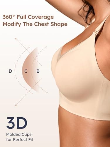 Cuteio Wireless Bras for Women No Underwire, Seamless V Neck Mesh Bralette with Support, Everyday Full Coverage Comfortable Bra Skin - Thumbnail 5