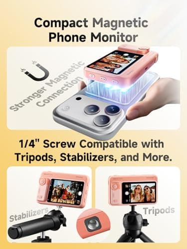 7RYMS Qshot V2 Pro Selfie Monitor Screen for iPhone & Android, 4K 60fps MagSafe Back Camera Monitor with Wired/Wireless Mode, 164ft Range, Remote Control,Video Monitor for Vlog & Live Streaming-Pink - Thumbnail 2