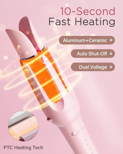 ZZR SEVEN 2 in 1 Automatic Curling Iron with 1.25 Inch Ceramic Barrel, Straightening Comb, Hair Curler Tools, Rotating Curling Iron with 4 Temp, 10S Fast Heating, Dual Voltage (Pink) - Thumbnail 6