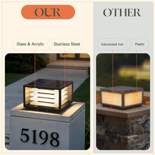 VZVI Glass Solar Post Lights Outdoor, 11.8" Large Solar Pillar Lights Outdoor Waterproof, 3000K LED Column Light Outside, Dusk to Dawn Column Lamp, Modern Pillar Light for Entrance Posts (1 Pack) - Thumbnail 4