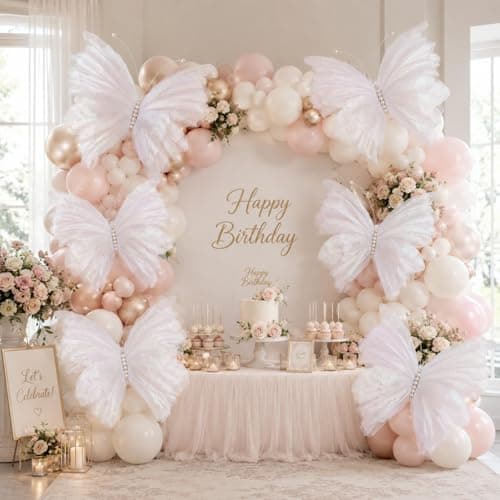8 Pcs Large & Small White Butterfly Decorations, 3D Silk Butterflies Wall Decor with 3 Big 20 Inch & 5 Small 12 Inch Butterflies for Wedding, Baby Shower, Birthday Party, Nursery & Event Decoration - Thumbnail 4