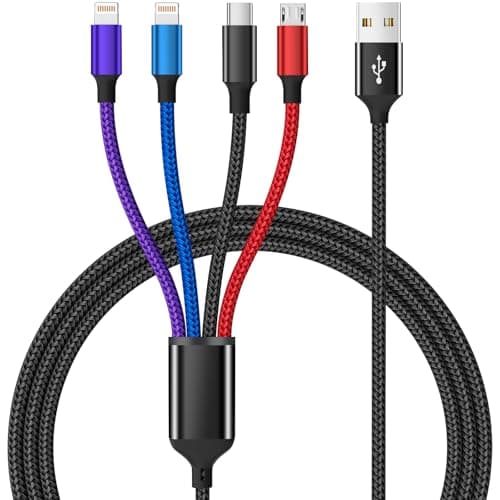 Firsting Dual IP 4 in 1 Multi Charging Cable [1Pack 5FT], Nylon Phone Charger USB Cable, Travel Charging Cords with IP/IP/Type C/Micro Port, Compatible with Most Cell Phones/Tablets and More - Image 1