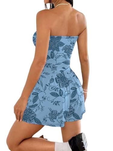 STOLKISS Women’s Strapless Rompers Floral Print Tube Top Shorts Jumpsuit Sleeveless Off Shoulder One Piece Beach Rompers Cute - Thumbnail 4