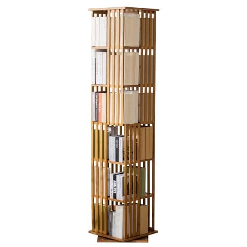 Bamboo Rotating Bookshelf Tower, 360° Spinning Bookcase, 6-Tier Narrow Floor Standing Storage Rack for Corner, Office, Room,Brown - Image 1