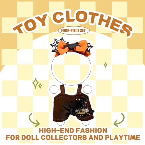 Halloween Pumpkin Doll Clothes Set Orange Spider Patchwork Leather Dress with Hat for 15-17cm 4 Inch Blind Box Dolls - Thumbnail 2