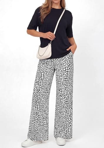 PRETTYGARDEN Women 2 piece Sets Summer Spring Short Sleeve Tops Leopard Flowy Beach Boho Pants Casual Business Work Cute Pj Lounge Sets Comfy Clothing Travel Vacation Outfits (Black Stone,S) - Thumbnail 2