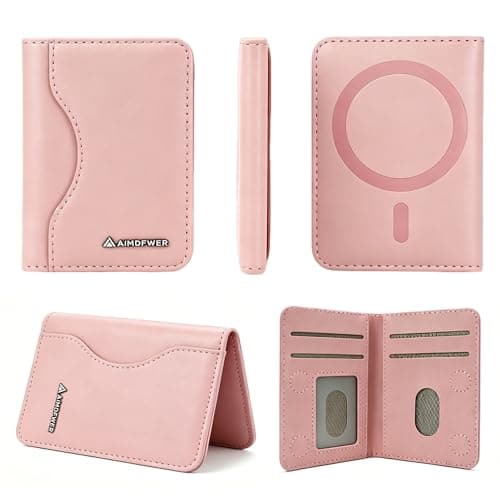 AIMDFWER Magsafe Wallet Women with 7 Credit Card Holders&ID Window, Strong Magnet Minimalist RFID Blocking Sleeves for MagSafe Phones and Cases, Compatible with iPhone 12/13/14/15/16/17 Series(Pink) - Image 1