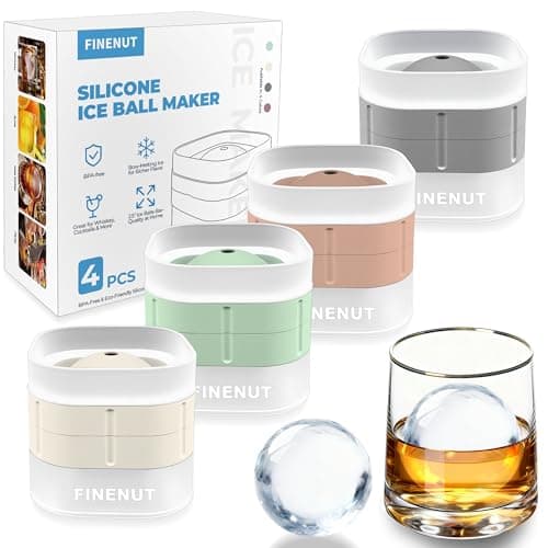 FINENUT Silicone Ice Ball Mold with Lid, 4 Pack – 2.5 Inch Large Sphere Round Ice Maker, Easy Release BPA-Free Silicone Trays for Whiskey & Cocktails, Home Bars & Freezer (Multicolor-Premium) - Image 1