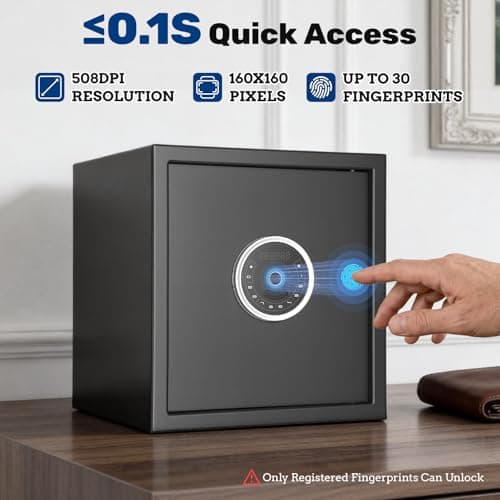 BlackSmith Biometric Safe Box 1.5 Cubic Feet Auto-Open Home Fingerprint Safe with Touchscreen Keypad Triple Alarm Security Safe with Fireproof Bag for Home, Office, Hotel - Thumbnail 2