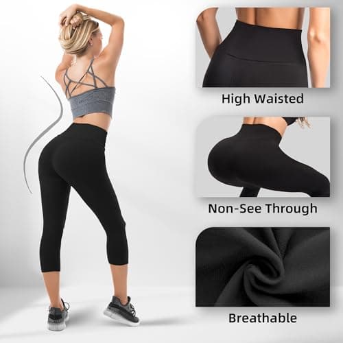 Ipletix Capri Leggings with Pockets for Women-2 Packs High Waisted Buttery Soft Opaque Yoga Pants for Gym Workout Black LXL - Thumbnail 5
