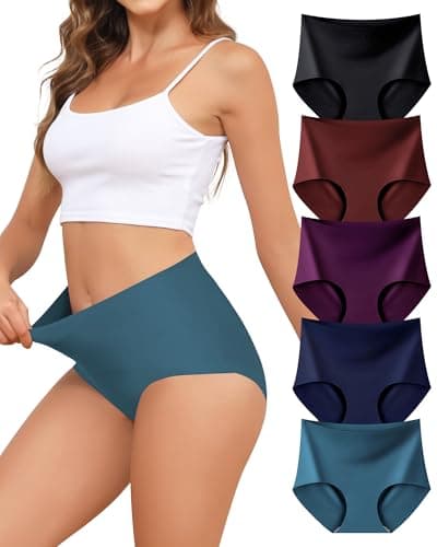 Oegho 5 Pack Womens Seamless Underwear High Waisted No Show Full Coverage Briefs Soft Panties S-XXL - Image 1