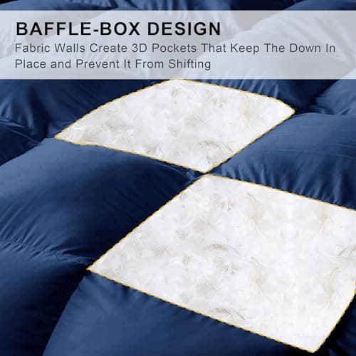 ALPSWAN Luxury Goose Feather Down Fiber Comforter Queen Size, 300TC Blue Cotton Blended Duvet Insert, All Season Hotel Bedding Alternative Down Comforter with Corner Tabs (Blue, Queen) - Thumbnail 6