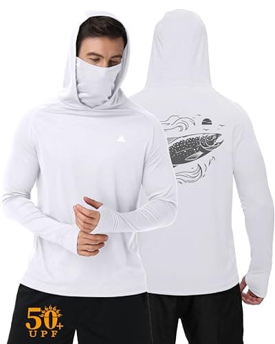 Fishing Hoodies for Men UPF Shirt Men Long Sleeve Fishing Shirt with Hood Mens Sun Hoodie Sun Protection Clothing Mens White Large - Image 1