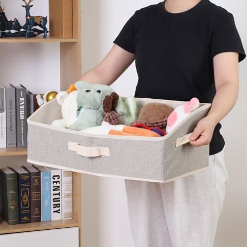 Jumpress 2 Pack Dog Toy Basket, Collapsible Cat Dog Toy Bin with Handles, Fabric Trapezoid Dog Toy Box Storage for Pet Dog Toys,Blankets,Clothes and Accessories (Ecru) - Thumbnail 5