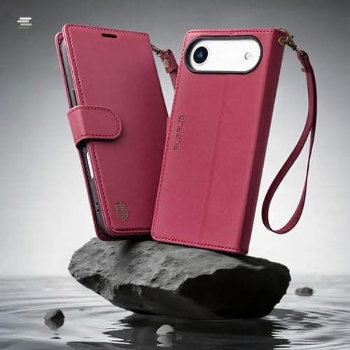 FLIPALM Wallet Case for iPhone 17 Series with Wrist Strap - PU Leather Folio Flip with Credit Card Holder & Kickstand, Protective Cover (Red, for iPhone 17 Air) - Thumbnail 4