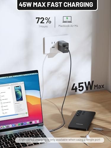 Omnibar 45W Super Fast Charger USB C Dual Port Android Phone Charger Type C Fast Charging Block, Foldable PD3.0 PPS USB C Wall Charger for Samsung S26/S25/S24/S23/S22, iPhone 17/16/15, iPad, Black - Thumbnail 2