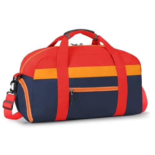 WOOMADA Travel Duffle Bag, Weekend Bag with Wet Pocket & Trolley Sleeve, Overnight Duffel(red&dark blue) - Image 1
