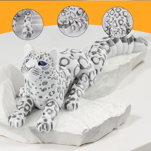 3D Printed Snow Leopard, 8.3" 3D Printed Animal, 3D Printed Toys for Stress Relief, Easter Eggs Animals Figurines, Easter Basket Stuffers Toys for Boys Kids Teen 5-7 4-6 8-12 (Snow Leopard Toy) - Thumbnail 3