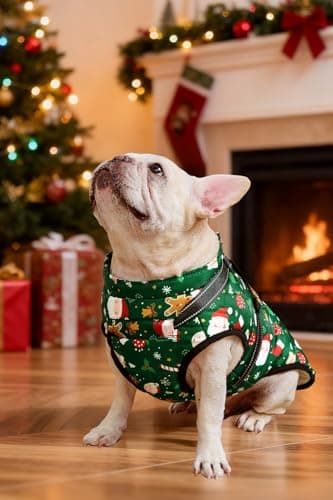 Aiboria Dog Jackets for Winter Windproof Waterproof Vest Fleece Warm Dogs Coat with Belt Christmas Green M - Thumbnail 3