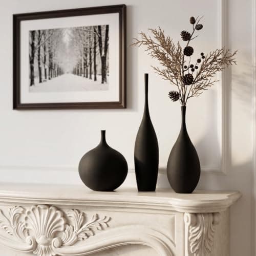 DecoVlog Black Ceramic Vases Set of 3, Modern Boho Vases for Centerpiece Decor, Matte Minimalist Decorative Vases for Home Decor, Living Room, Bookshelf, and Entryway Table Decor - Thumbnail 3