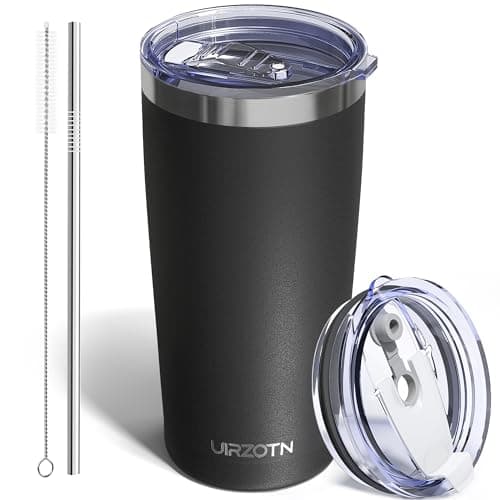 UIRZOTN Travel Coffee Tumbler 20oz, Leakproof Travel Coffee Mug with Dual Lids and Straw, Stainless Steel Double Wall Vacuum Insulated Tumbler for Hot/Iced Drinks (Black, Textured Matte)