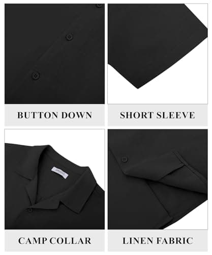 JEKAOYI Mens Casual Cotton Linen Button Down Short Sleeve Shirts Summer Cuban Camp Beach Shirts Vacation Wedding Shirt Black - Thumbnail 4