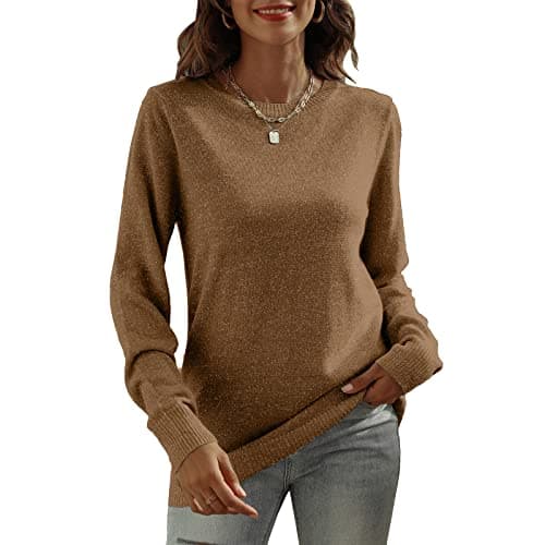 DUTUT Women's Long Sleeve Glitter Tops Crewneck Pullover Sweater Basic Casual Solid Color Tunic Tops Fall Soft Sweater Blue - Image 1