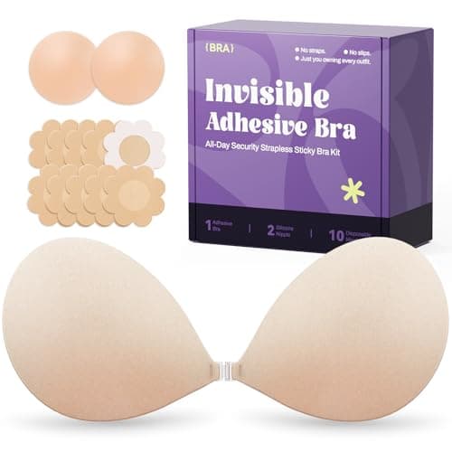 Invisible Strapless Sticky Bra Push up for Women, Ultra Adhesive Bra for Backless Dress, Cleavage Bra Lift Novelty Bras (A Cup, Light Beige) - Image 1