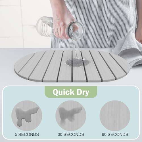 Stone Dish Drying Mat for Kitchen Counter,24"(L)×16"(W) Collapsible Fast-Drying Diatomaceous Earth Mats with Towel Sanding Tool,Versatile Stone Drying Mats for Cups Dishes Bottles - Thumbnail 2