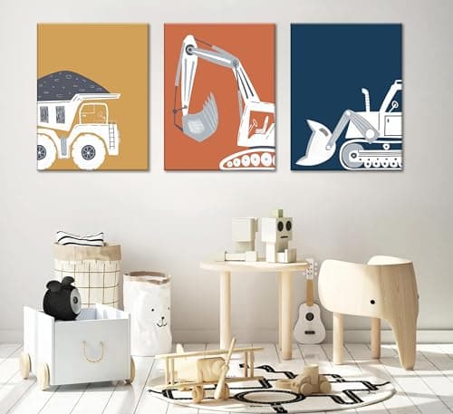 3 Pcs Construction Truck Nursery Canvas Wall Art Excavator Dump Truck Tractor Painting Picture Wall Decor Poster Print Artwork Kids Room Boys Room Baby Room Home Decoration - Thumbnail 4